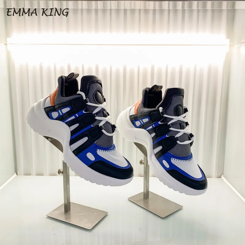 Emma king/Дизайнерские кроссовки на платформе; женская спортивная обувь на шнуровке для бега; Повседневная обувь из вулканизированной кожи и лайкры на плоской подошве; Прогулочные кроссовки
