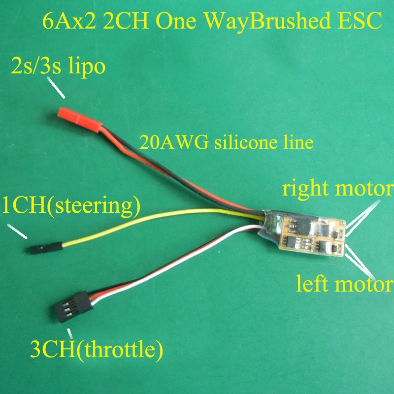 6Ax2 Brushed ESC one-way Speed Controller RC plane 8520 N20 N30 Lipo1S 2S 3S 