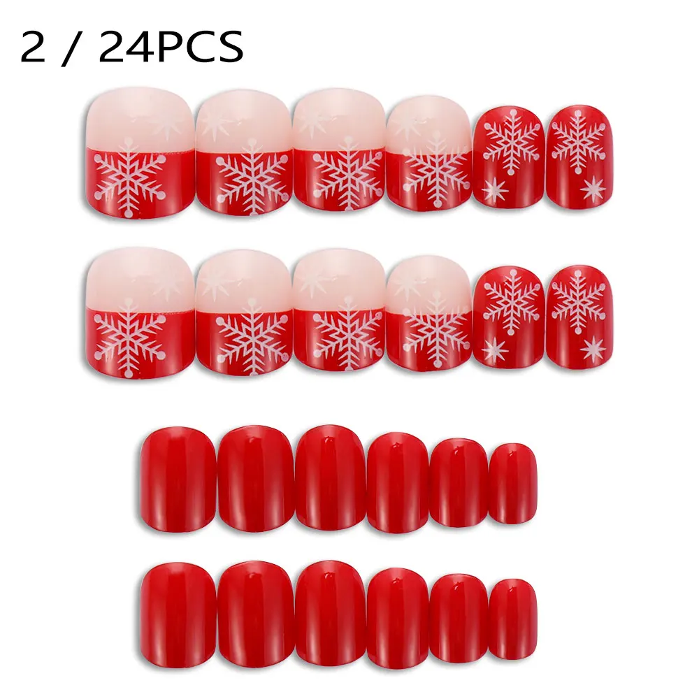 Накладные ногти с плоским верхом, 24 шт., искусственные ногти для женщин, рождественские накладные ногти, дизайн, ежедневное украшение для маникюра, накладные ногти - Цвет: 02