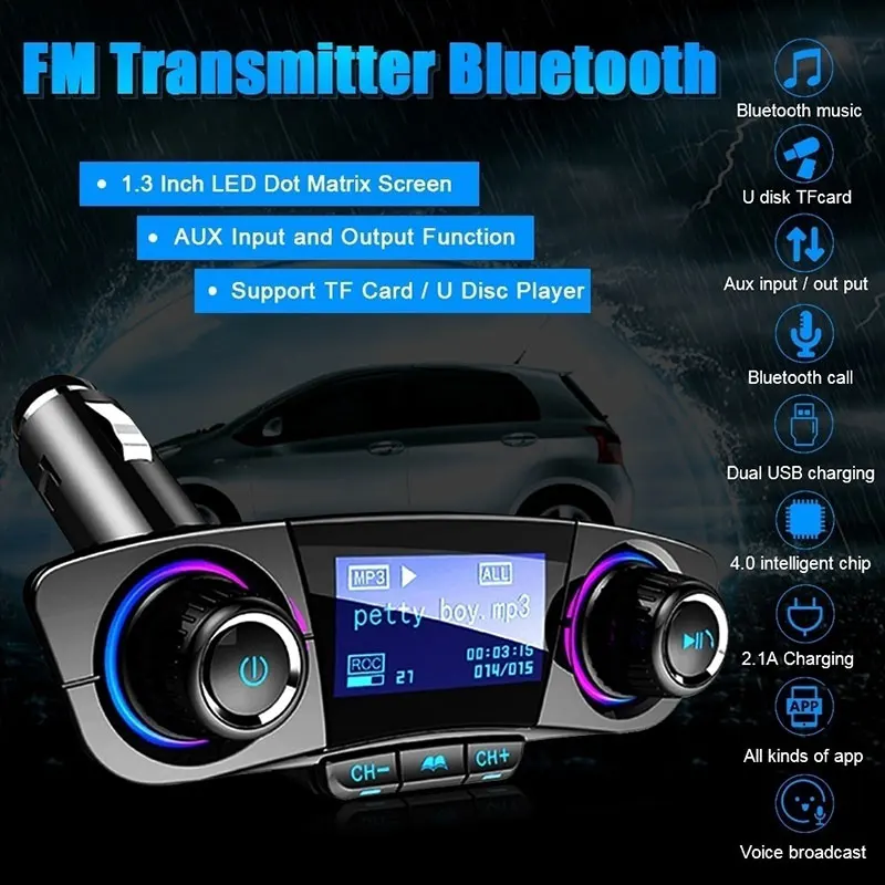 Автомобильный MP3-плеер с ручкой, Bluetooth, гарнитура, автомобильный Aux, музыкальный, TF карта, usb, зарядка, умный, сбой питания, память, автомобильный fm-передатчик