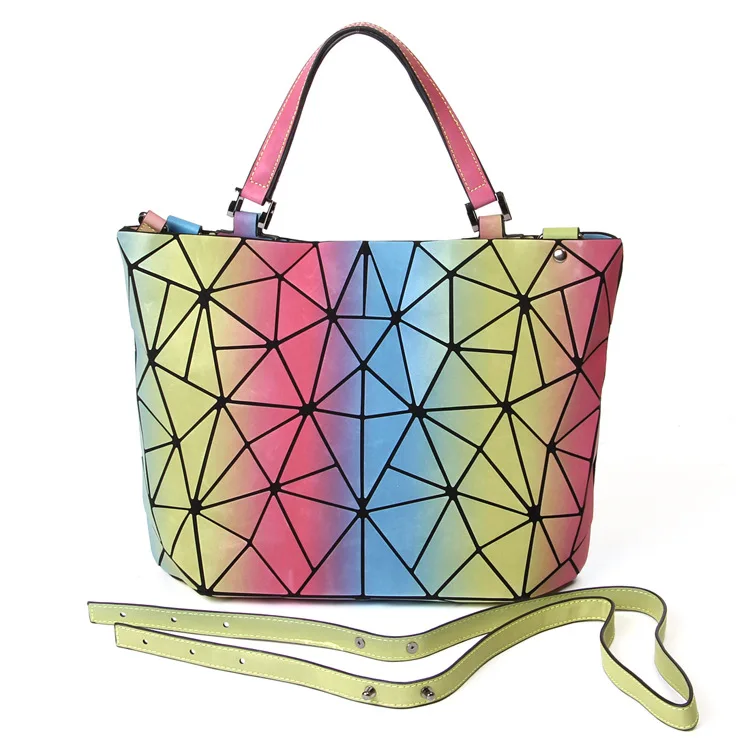 

Beach Bag 2018 Summer New Style Rainbow Laser Over-the-shoulder Bag Geometry Rhombus Colorful Color Changing Folding WOMEN'S Bag