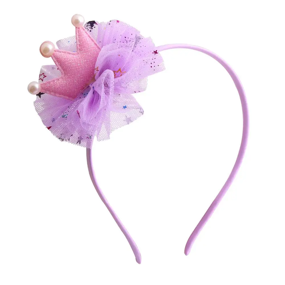 CN дети кружева принцесса жемчужная Корона блесток оголовье милый розовый сетки пряжа Стразы блестящие обручи для волос аксессуары для девочек подарок - Цвет: 6