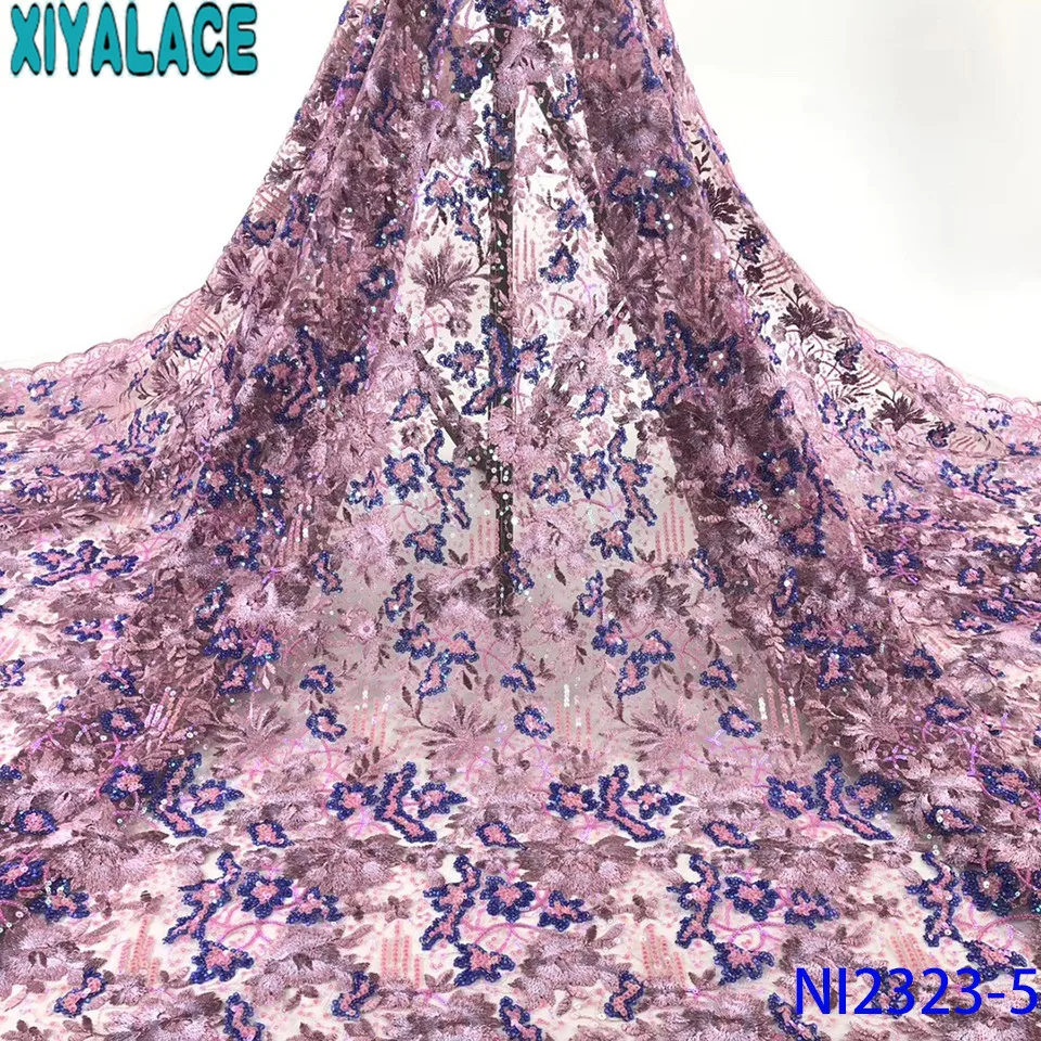 

African tulle lace 2019 sequin fabric lace hot sale french laces fabrics high quality tulle french embroidery KSNI2323-5