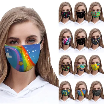 

Unisex Adult Cartoon Mask Multicolor Printed Dustproof Face Mask Washed And Reused Facecover Men And Women Cover Mouth