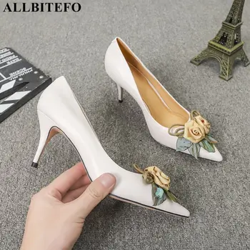 

ALLBITEFO flowers design thin heel women heels shoes pointed toe fashion party wedding shoes high heels women high heel shoes