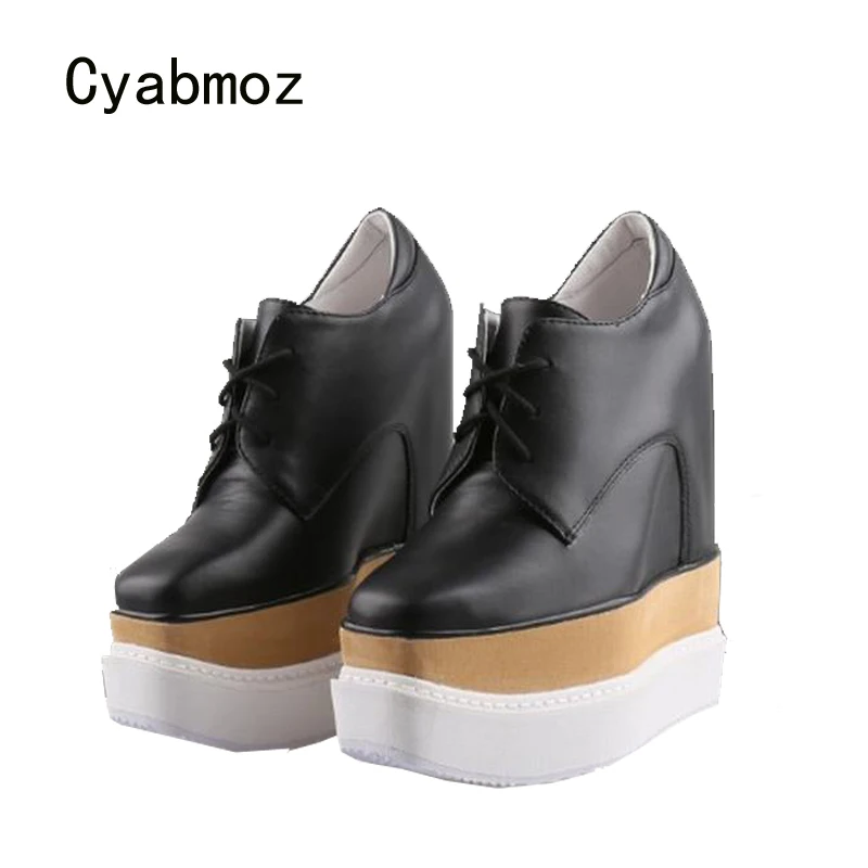 Cyabmoz/пикантная обувь, увеличивающая рост; женские повседневные кроссовки из натуральной кожи; женские Вечерние туфли на скрытом высоком каблуке; обувь на танкетке