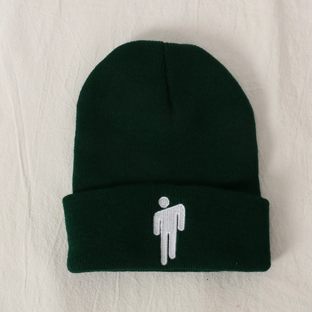 Вязаная шапка с вышивкой Billie Eilish, расческа для женщин и мужчин, вязаная теплая зимняя шапка для женщин и мужчин, одноцветная Повседневная расческа В Стиле Хип-хоп - Цвет: Dark green
