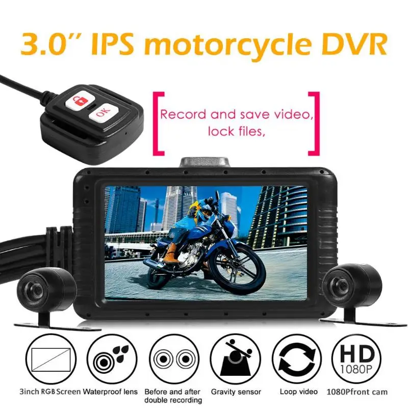  vodool Dual Lens DVR Dash 3.0 Inch LCD Display HDR Function Cam Motorcycle Action Camera FHD 1080P 