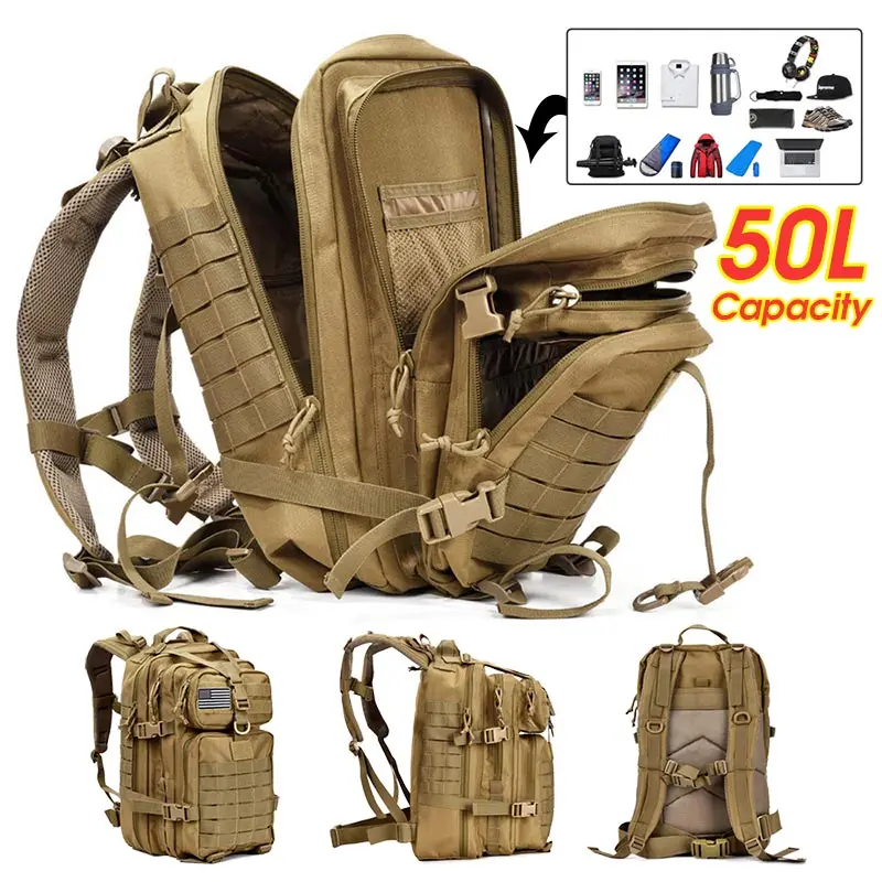 

50L Large Capacity Man Army Tactical Backpack Military Assault 900D Waterproof Outdoor Sport Hiking Trekking Camping Hunting Bag