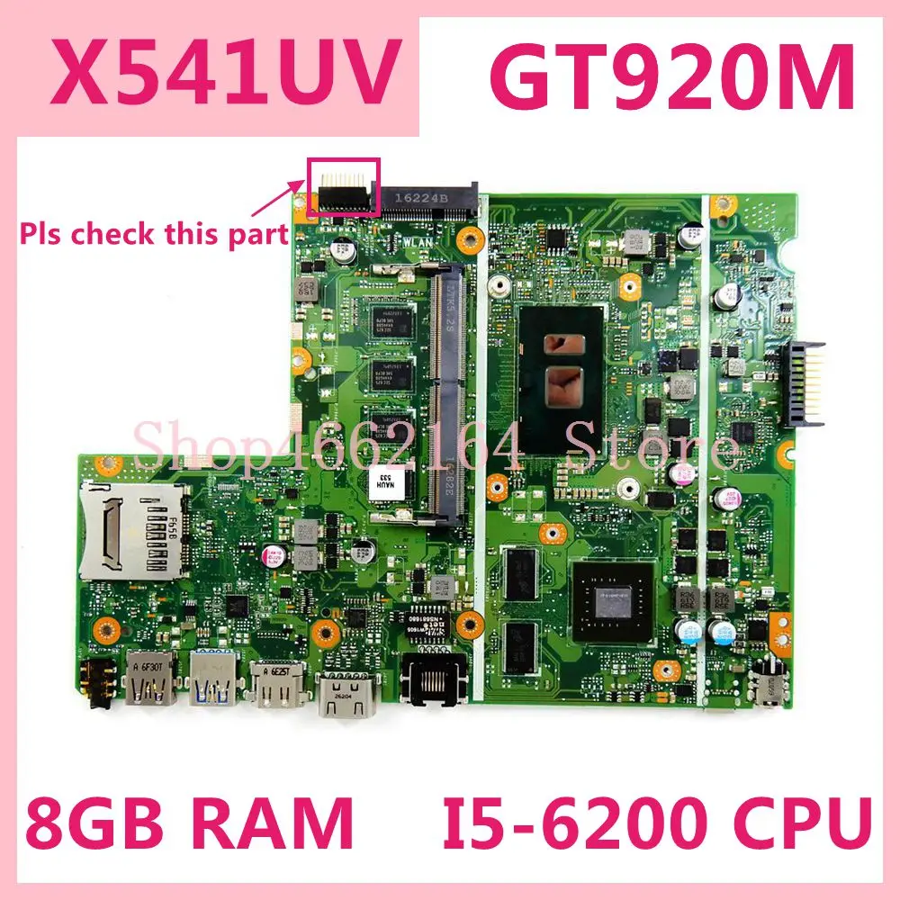 X541UV 8GB RAM GT920M I5-6200 CPU mainboard For
