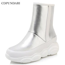 Зимние ботинки с плюшевой подкладкой; Цвет Серебристый; женские зимние ботинки; женские ботильоны на платформе