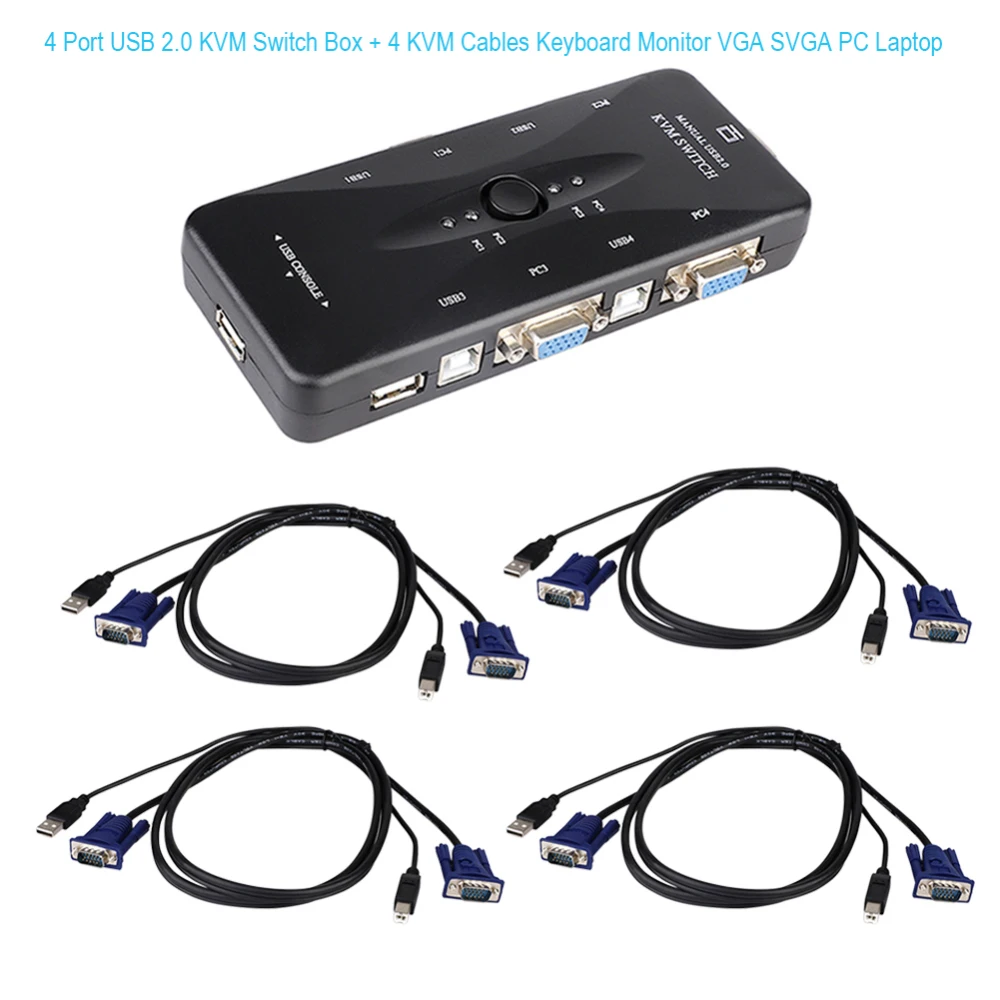 4 порта USB 2,0 KVM переключатель коробка+ 4 KVM Кабели клавиатура Монитор VGA SVGA ПК ноутбук для клавиатуры мышь принтер