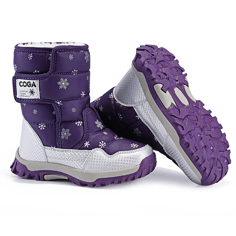 Children's shoes winter girls cotton shoes snowflake printing waterproof warm thick children's snow boots Christmas gifts