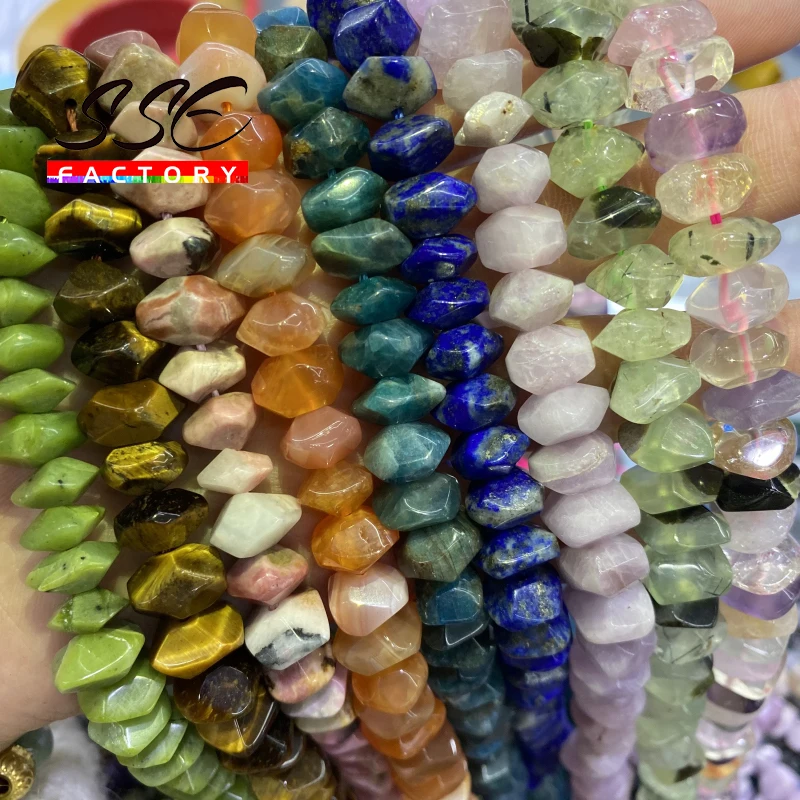 Natural Canada Jades Quartz Apatite Rutilate Rhodonite Stone Beads Faceted Loose Beads for Jewelry Making DIY Bracelet 6x11mm