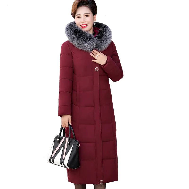 

Parka Long Women's Winter Jacket Large Fur Collar Loose Down Cotton Hooded Coat Warm Thicken Mother Windproof Plus Size Overcoat