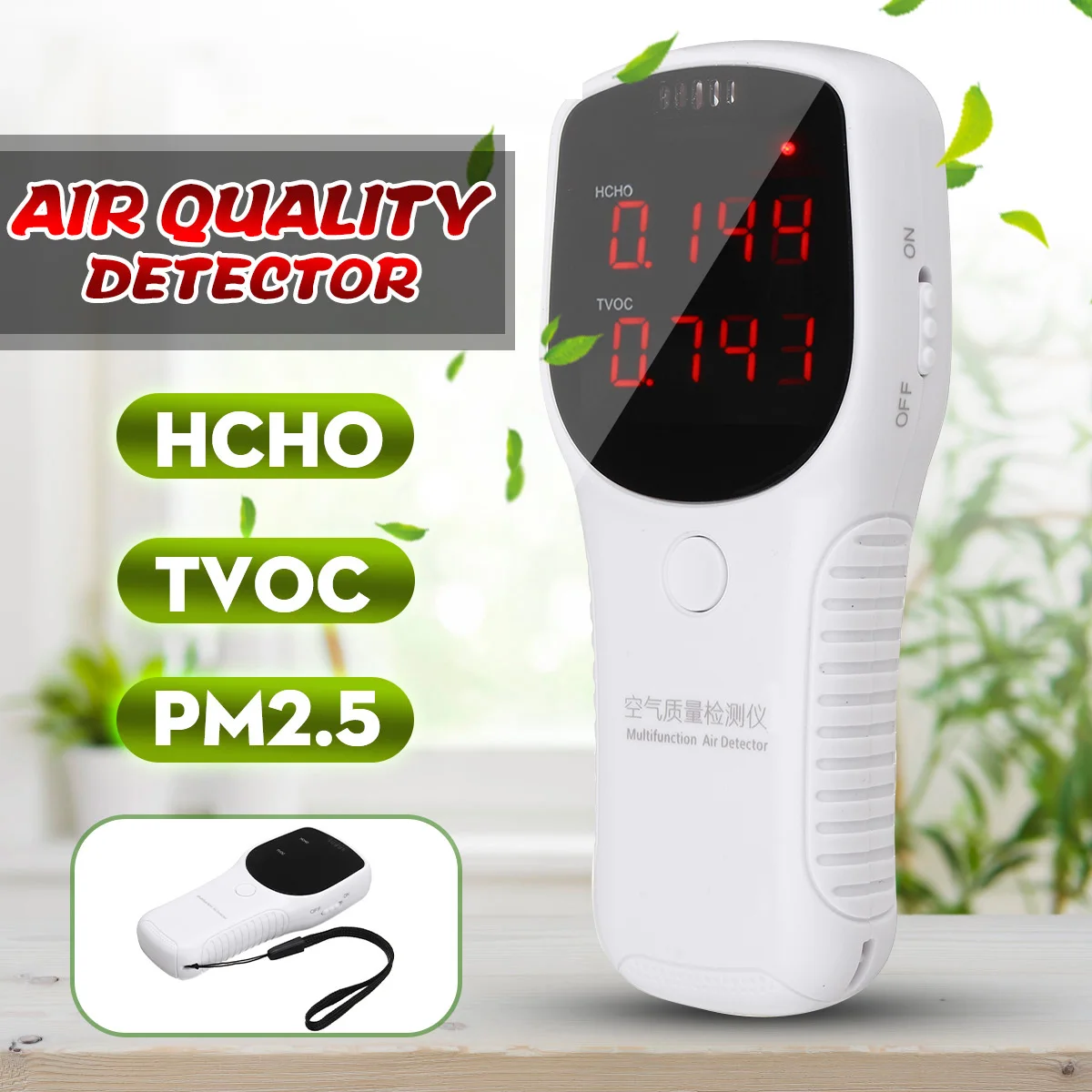 

Digital Formaldehyde Detector Multifunctional Gas Analyzer PM2.5 HCHO TVOC Tester Quality Monitor for Household Car Outdoor