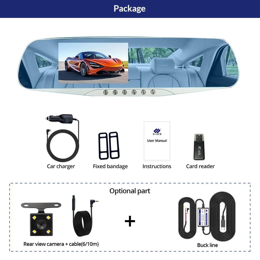 Зеркало заднего вида с двумя объективами 5 светодиодов Full HD 1080P|mirror dvr dual lens|dual lensdvr