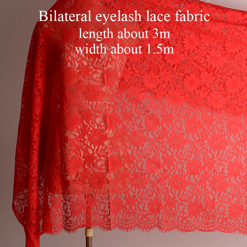 Red High quality three-dimensional heavy weight lace fabric embroidered hollow eyelash edge lace fabric 1 yards cotton three dimensional lace cloth pillow cushion hand diy home curtain decorative clothing fabric