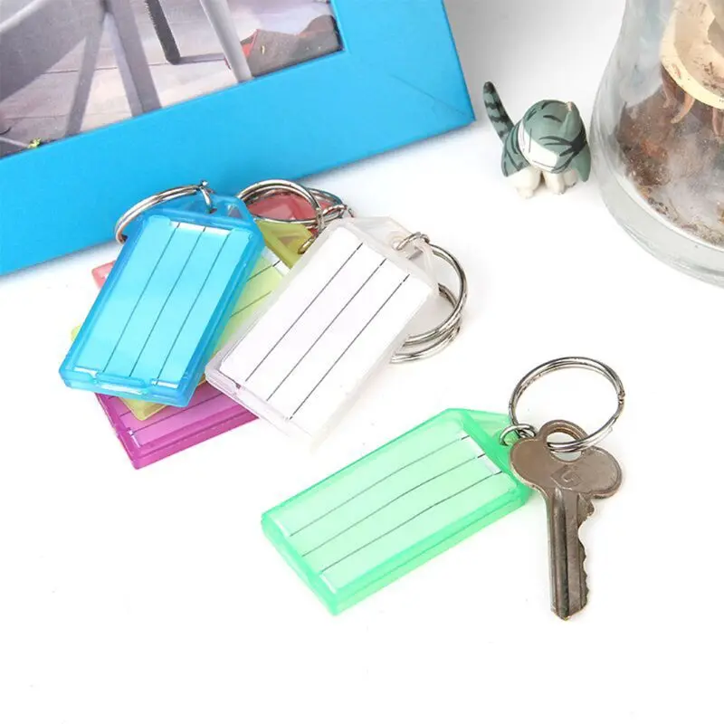 20Pcs Tough Plastic Key Tags with Split Ring Label Window Assorted Colors Random Colors Plastic Key Tags