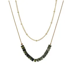 2022 New Fashion Women Retro Green Stone Double Layer Beads Chain Necklace Women Sexy Party Stainless Steel Necklace Accessories
