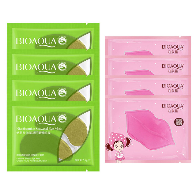 Eye Mask Combination 4pcs Moisturing Nourishing Lips Mask 4Pairs Collagen Anti-Aging Wrinkle Dark Circles Eye Patch Skincare