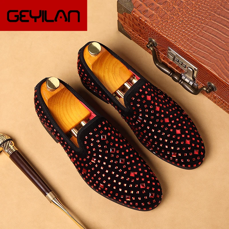 

Pointed Toe New Men Shoes Red Blue Fashion Formal Dress Leather Shoes Breathable Flats Loafers Party Club Wedding Shoes