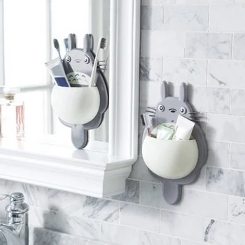 

Household Supplies Holders Racks Cartoon Cute Totoro Toothbrush Wall Suction Bathroom Sucker Toothbrush Holder Bathroom Shelves