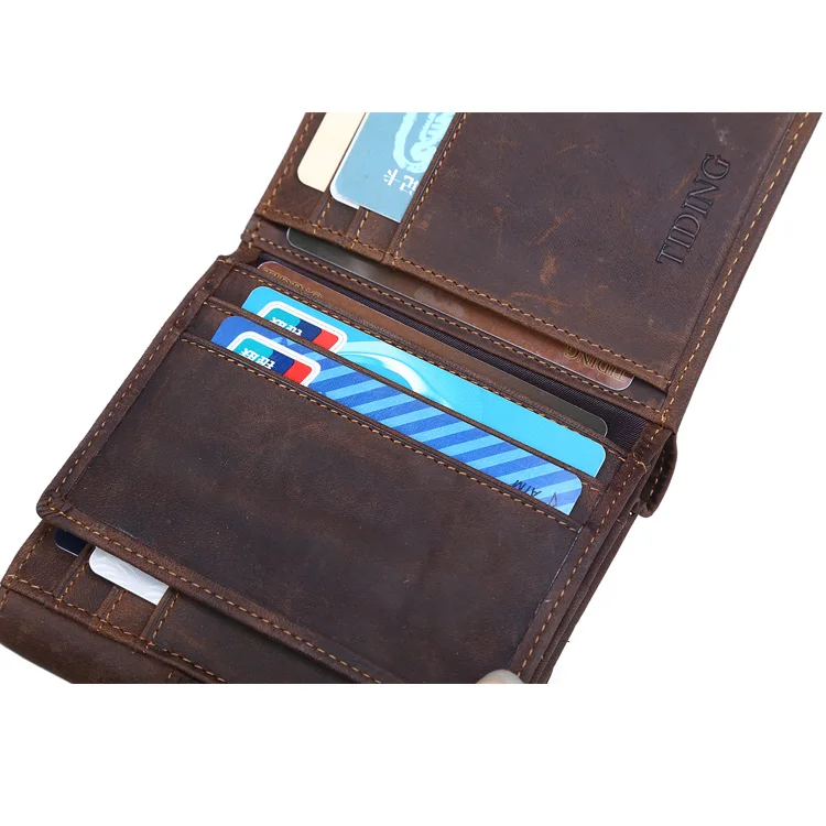 Tiding New Genuine Leather Men's Wallet with Coin Bag Zipper Small Money Clip Wallet Design Dollar Slim Purse Money Purses 6236