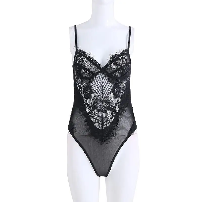 Черный S-XL женское сексуальное белье кружевное платье Babydoll Нижнее белье Ночное белье Боди белый/черный - Цвет: Черный
