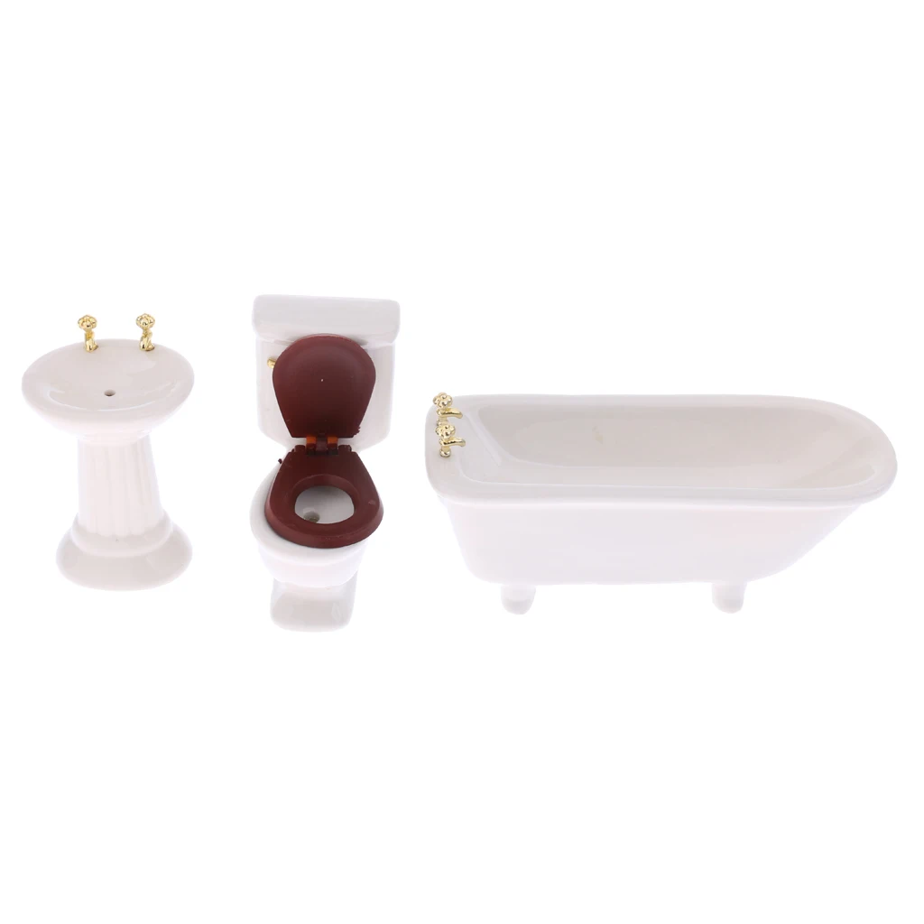5pcs 1:12 dollhouse miniature porcelain Bathroom Set TOILET Basin Bathtub miodh 5 