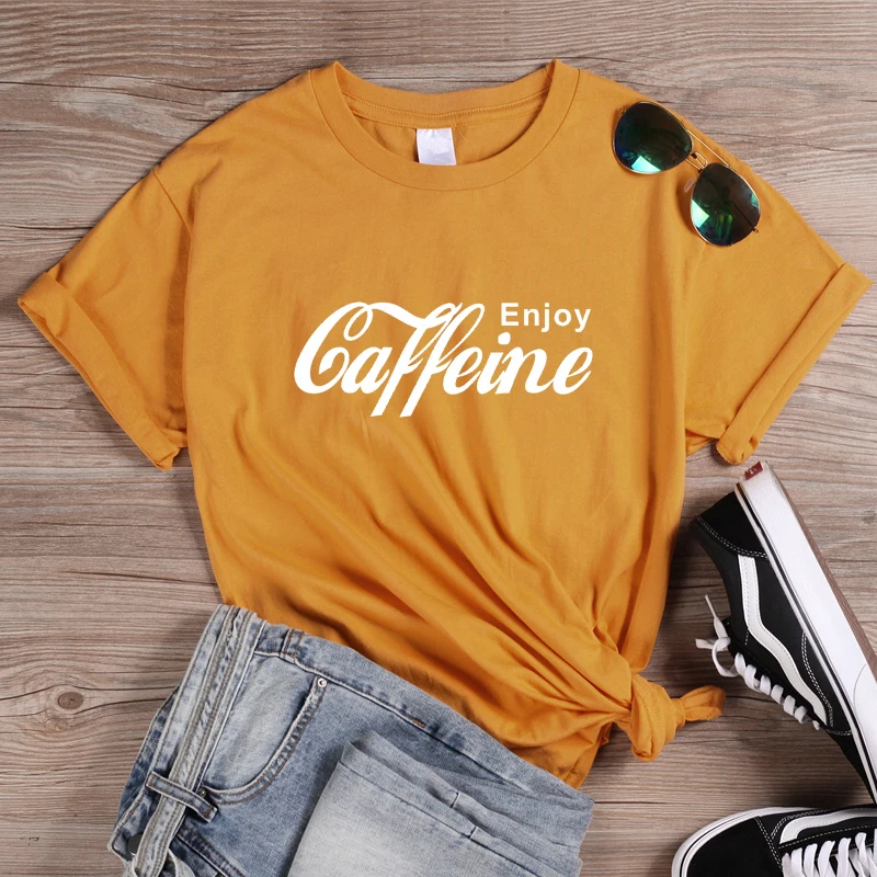 ONSEME, женская уличная одежда, повседневные футболки, Enjoy Caffeine, футболка с буквенным принтом, женские Забавные футболки Cola, Harajuku, базовая хлопковая футболка