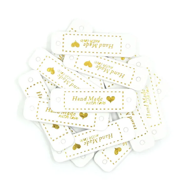 50Pcs Rectangle Handmade With Love Labels Leather Tags Clothing Label DIY Crafts Sewing Materials DIY Crafts For Bags Shoes - Цвет: White