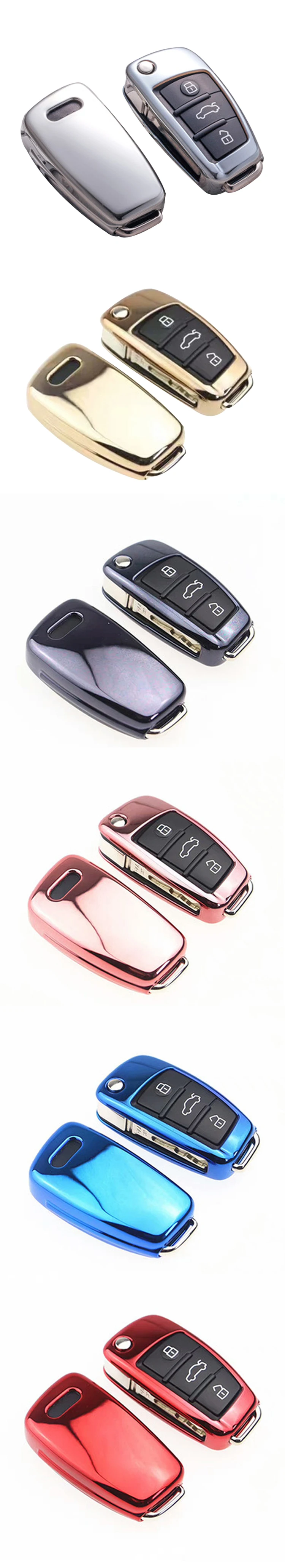 ТПУ Мягкий силиконовый чехол для ключей с ярким покрытием для Audi Q3 A4L A6L Q5 Q7 A1 A3 автомобильный чехол с откидной крышкой для ключей 6 цветов аксессуары