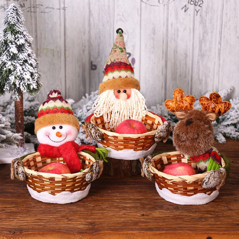 

Cute Christmas Candy Storage Bamboo Xmas Gift Holder Basket Home Desktop Decoration Santa Claus Storage Basket Gift Ornament