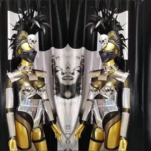Серебряная Броня зеркало Future Warrior танцевальная команда певица шоу наряд череп перо головной убор ГОГО костюм Catlwalk модельная одежда
