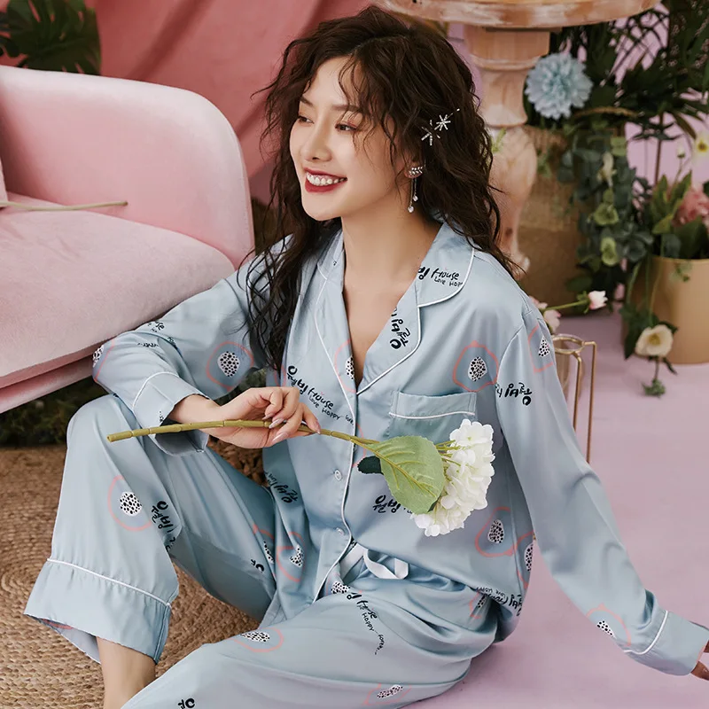 Spring And Summer New Ladies Pajama Set Turn-down Collar Lemon Print Sleepwear Women Soft Large Size Homewear Thin Casual Wear | Женская