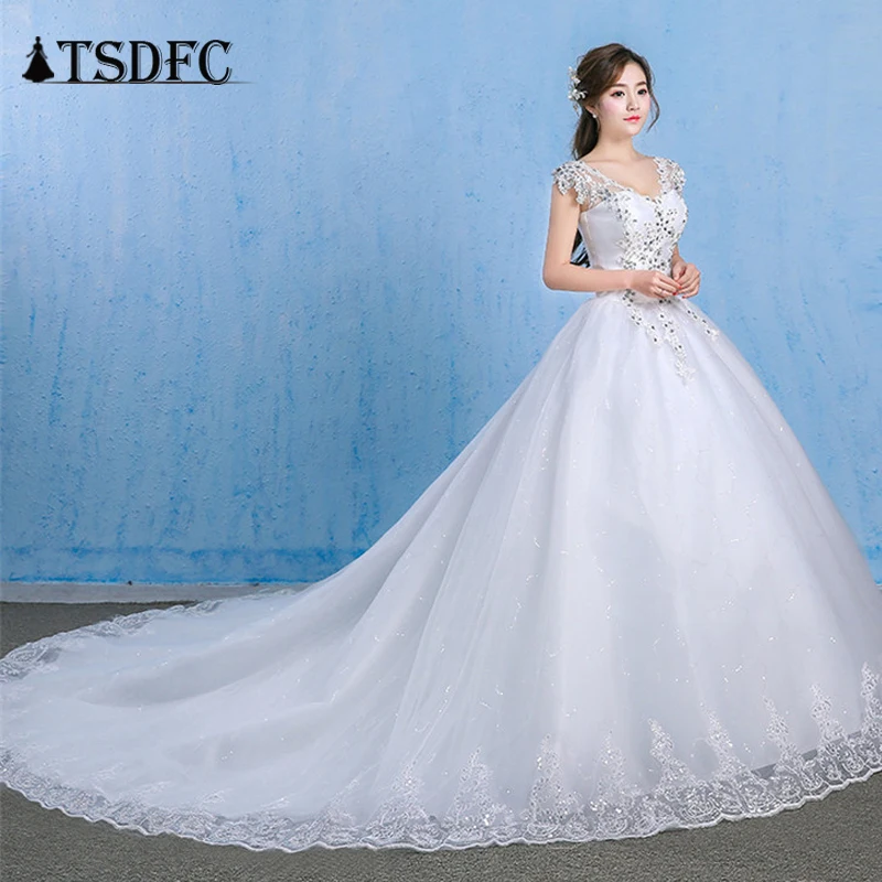 Luxury Lace 2018 Wedding Dresses 100cm Long Train Elegant Plus size Vestido De Noiva Bride dress 2019 bridal veil | Свадьбы и