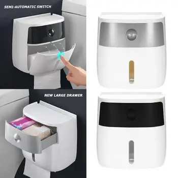

Waterproof Roll Paper Toilet Tray Holder Wall Mounted Adhesive Storage Box Kitchen Bathroom Big Storage Space Accessories