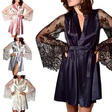 Сексуальное женское нижнее белье, Эротическая женская ночная рубашка, кружевной перспективный халат с длинным рукавом