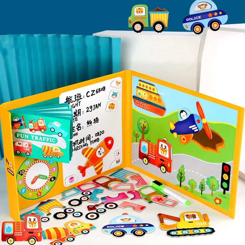 Jigsaw-Puzzle Cognition Game Montessori Educational-Toys Traffic Childrens-Box Kids
