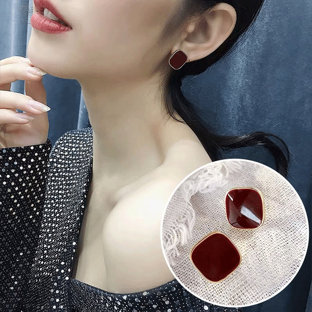 Black Color Square Stud Earrings Women Men Cubic Zirconia Stainless Steel Jewelry Pink Stud Earrings For Female