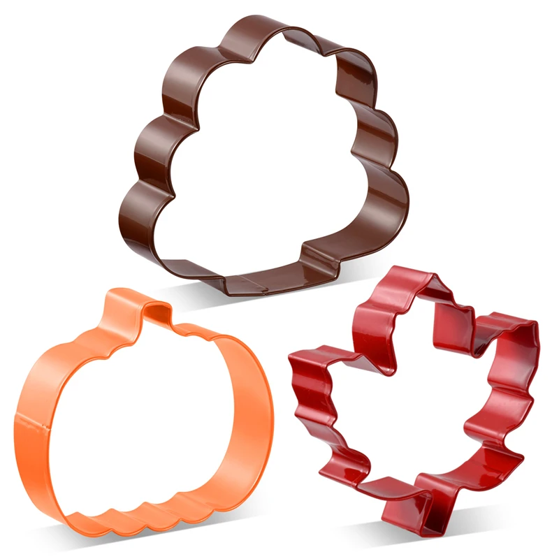 

KENIAO Thanksgiving Cookie Cutter Set - 3 PC - Pumpkin,Turkey,Maple Leaf Biscuit Fondant Cutter - Color Coated Stainless Steel