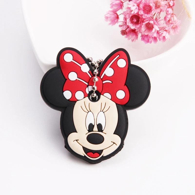 E01 Cartoon Anime Cute Key Cover Cap Silicone Mickey Stitch Bear Keychain Women Gift Owl Porte Clef Minne Key Chain - Цвет: E01