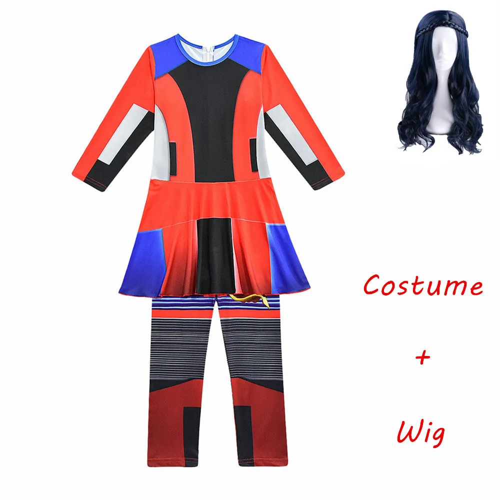 evie costume-B-Wig Модный костюм для косплея «Потомки 3», костюм Evie для девочек, костюм для Хэллоуина карнавальный костюм, Детский костюм, Комбинезоны - Цвет: evie costume-B-Wig