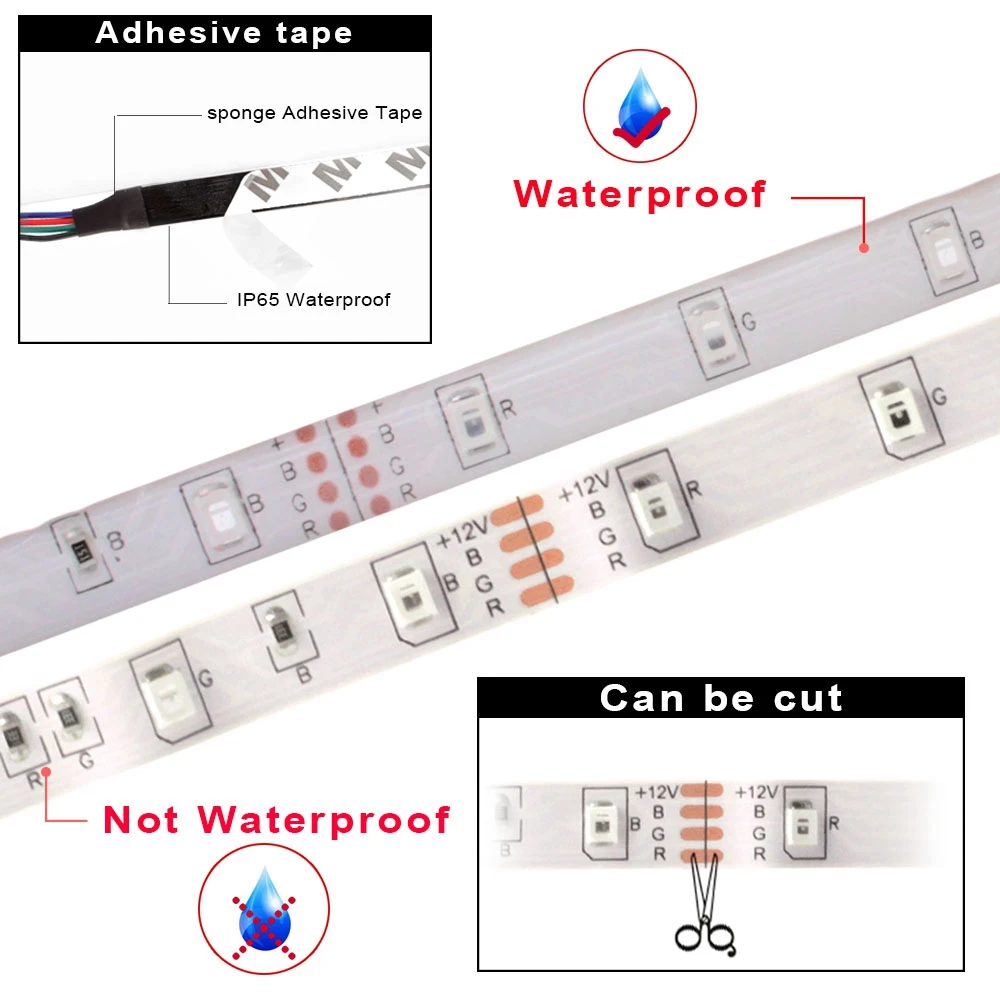 Светодиодный полосы 2835 AC/DC 12V 5M RGB светодиодный светильник полосы Водонепроницаемый теплая белая гибкая лента Тира светодиодный лента ТВ Подсветка 60 Светодиодный s/m, 300 светодиодный s