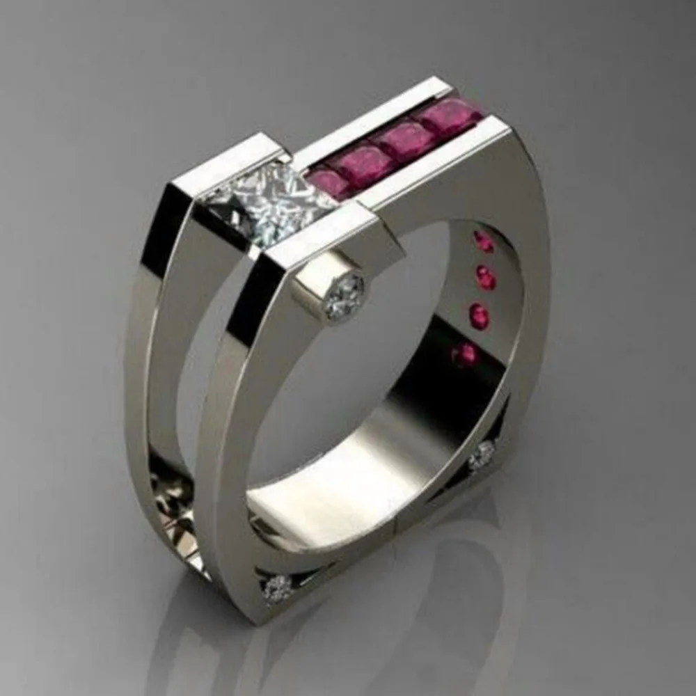 

Unique Style Female Crystal Red Zircon Stone Ring Fashion Silver Wedding Rings Promise Engagement Rings For Women anel masculino