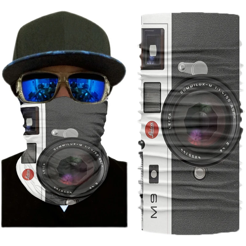 New 3D Printed Camera Tube Scarf Fun Face Shield Warm Motorcycle Neck Scarf For Men Multifunctional Magic Seamless Cover Bandana head scarf men