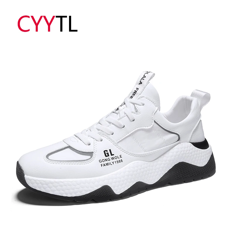 

CYYTL 2020 Spring Fashion Men Leather Shoes Teenager White Casual Sneakers Students Loafers Lace-up Walking Tenis Masculino