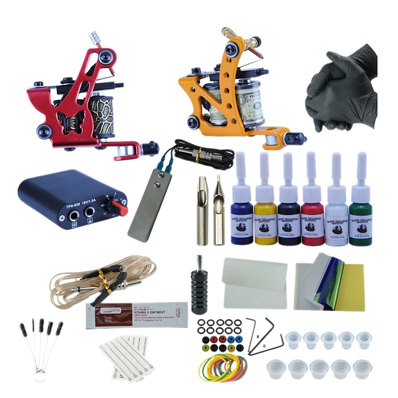 

Complete T Kit 2 T Machines G Black Ink Set Power Supply Grips Body Art Tools Set T Permanent Makeup T Set