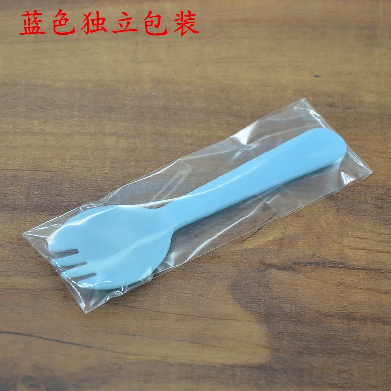 100 шт одноразовая пластиковая ложка индивидуально обернутая ложка для торта одна вилка ложка детская ложка - Цвет: Синий
